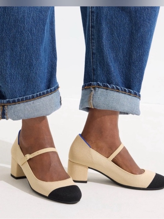 Rothy's Shoes - New Rothy’s Rothy The Mary Jane Heel Heels Cream Black Captoe Cap Toe 9